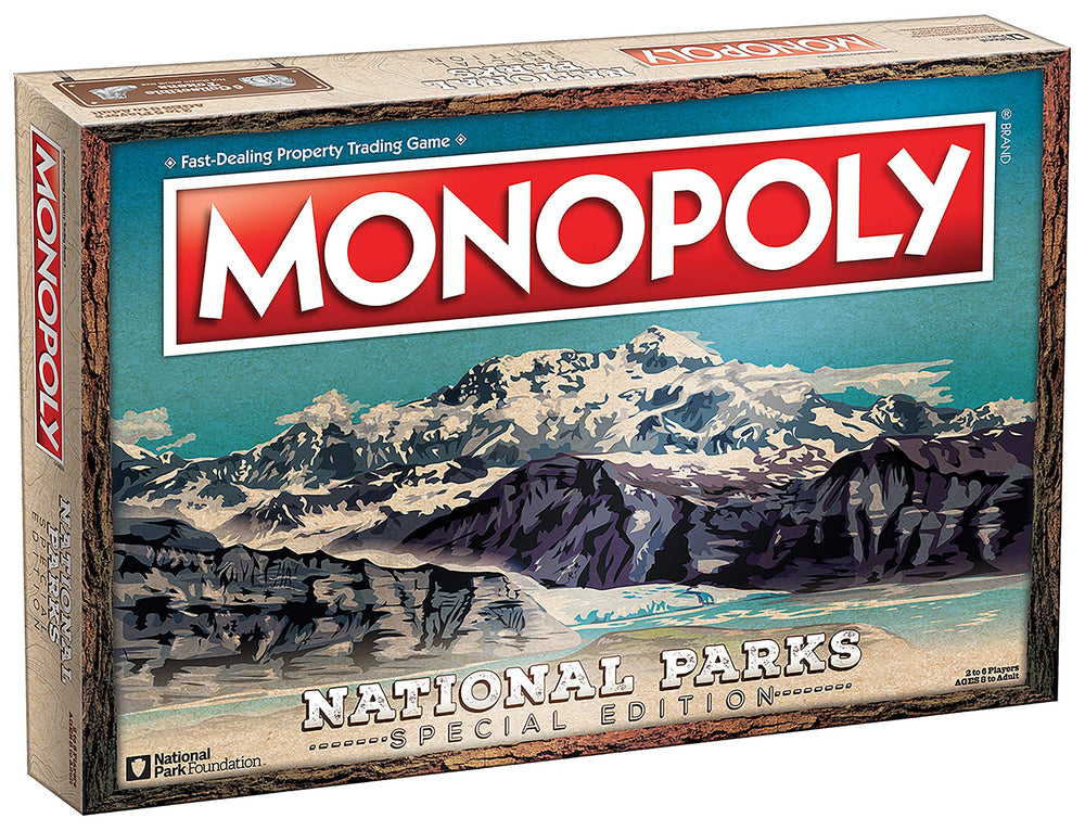 USAopoly Monopoly National Parks board game scene with iconic landscapes and family-friendly gameplay.