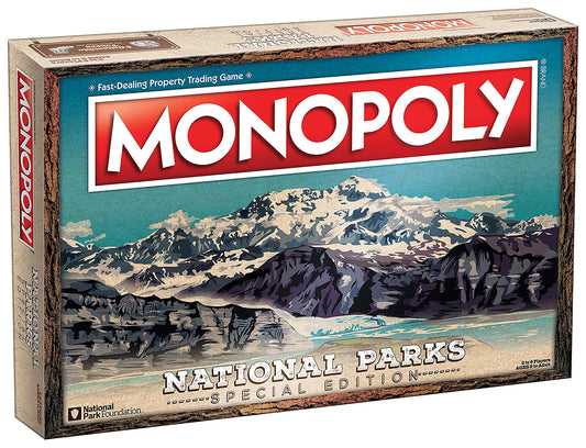 USAopoly Monopoly National Parks board game scene with iconic landscapes and family-friendly gameplay.