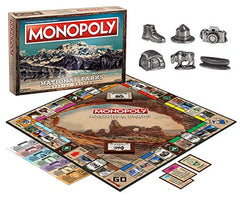 USAopoly Monopoly National Parks tokens show ranger hat and camping gear for immersive play.