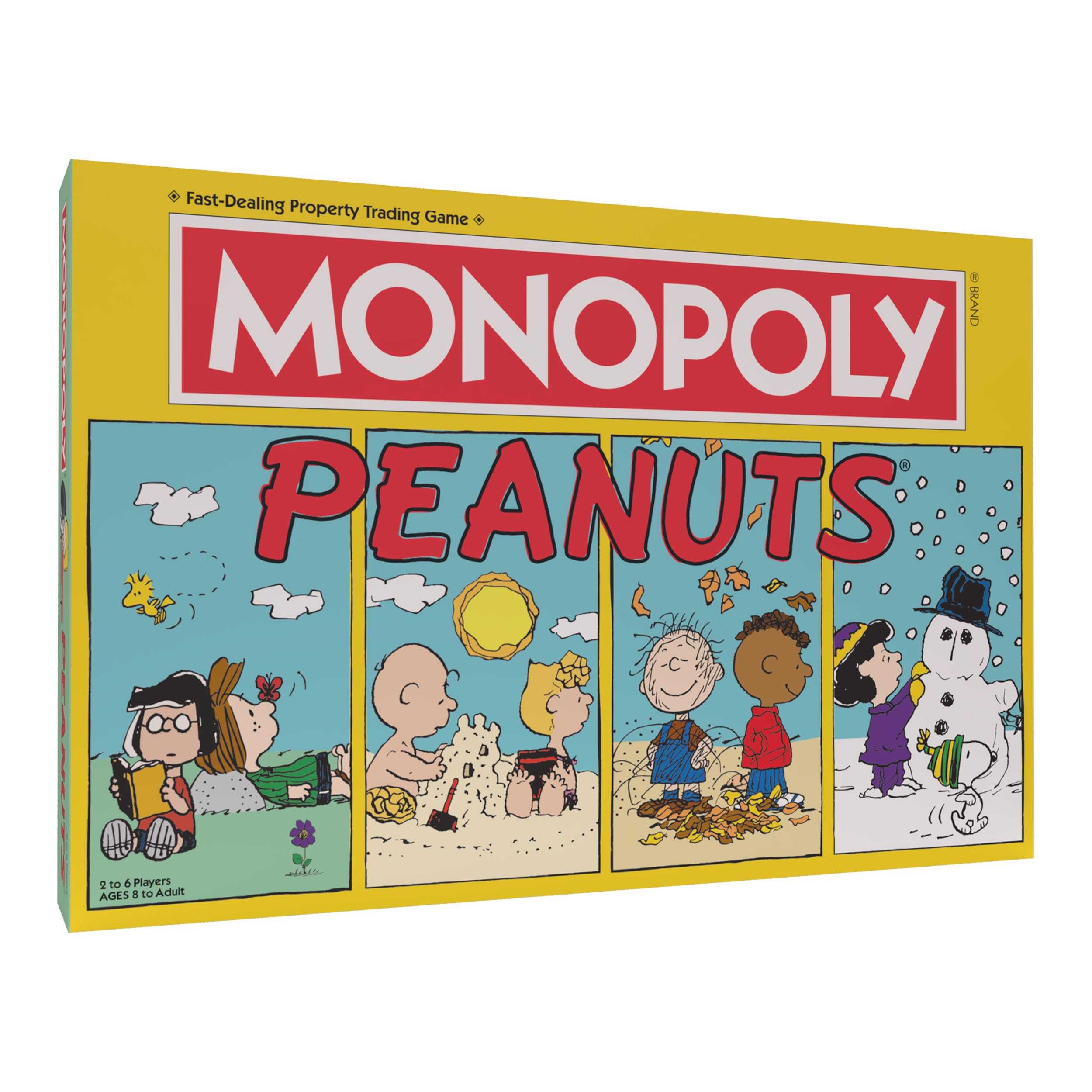 USAOPOLY Monopoly Peanuts Snoopy on Sled token adds nostalgic charm to play.