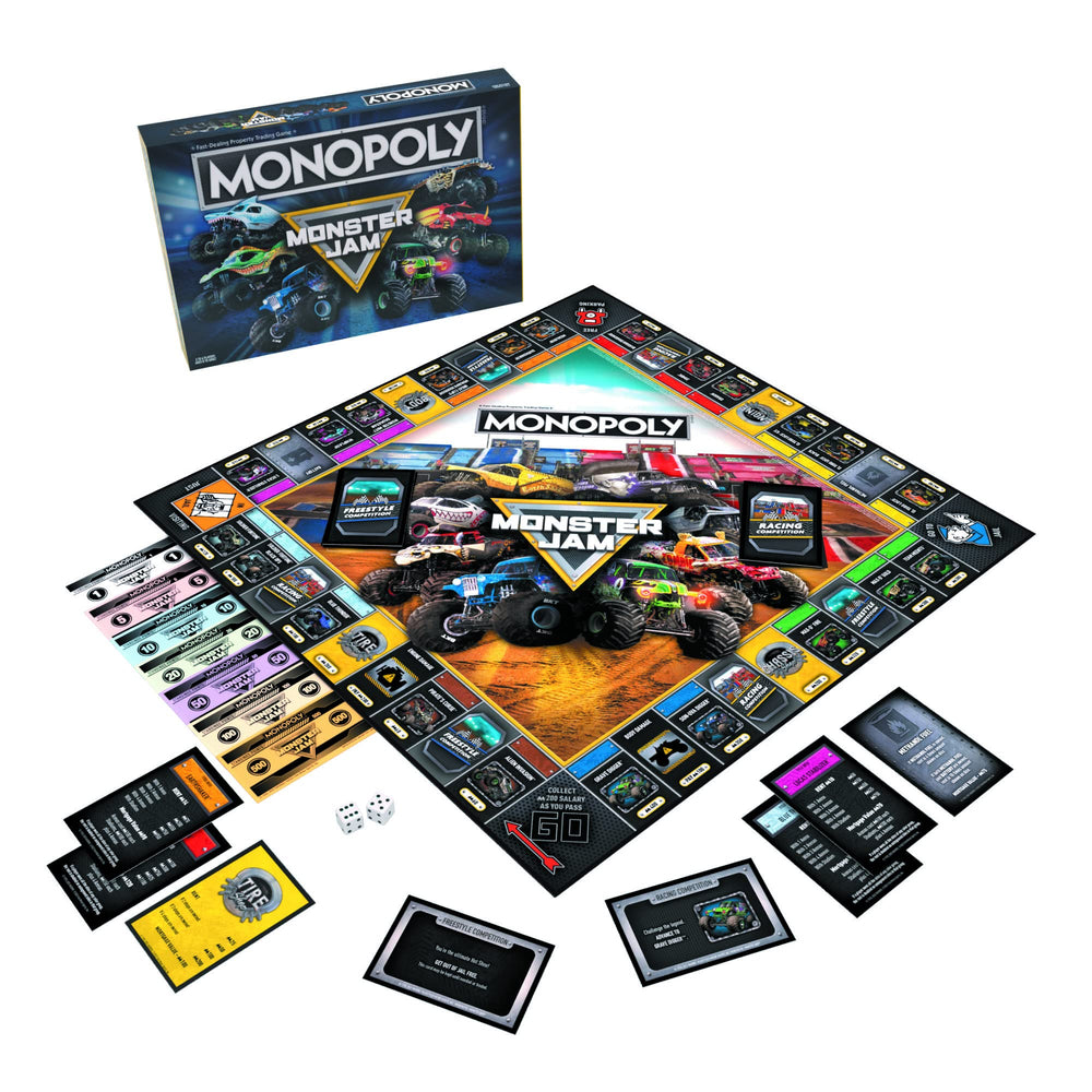 USAOPOLY Monster Jam stunt-truck token adds authentic on-table flair.