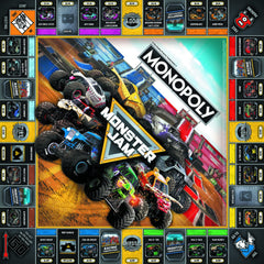 USAOPOLY Monster Jam title deed cards show properties for bidding.
