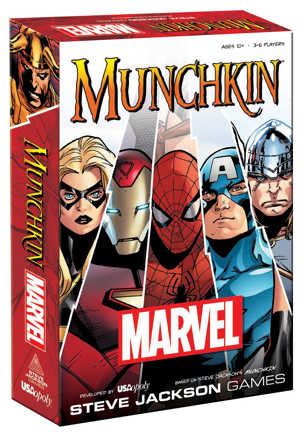 USAOPOLY Munchkin Marvel Edition showing 168 cards for quick, chaotic battles