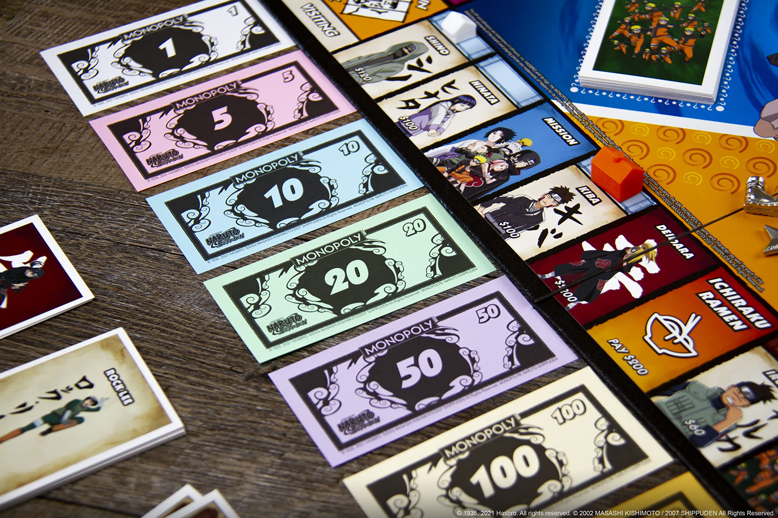 Naruto Monopoly: Box contents image shows board, money, tokens