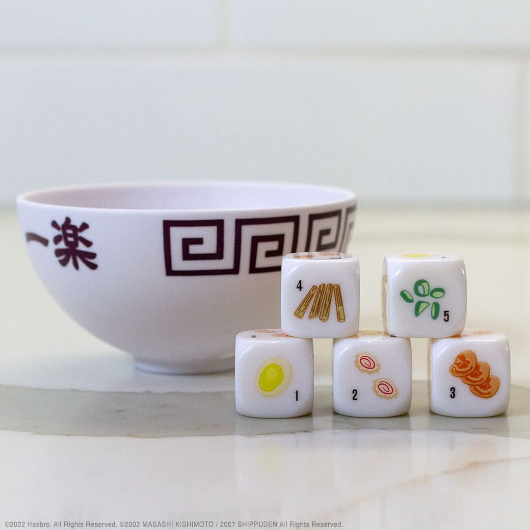 USAOPOLY Naruto Shippuden Yahtzee packaging showcases travel-friendly set.
