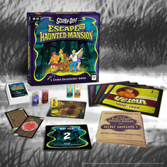 USAOPOLY Scooby-Doo game components organized for setup.