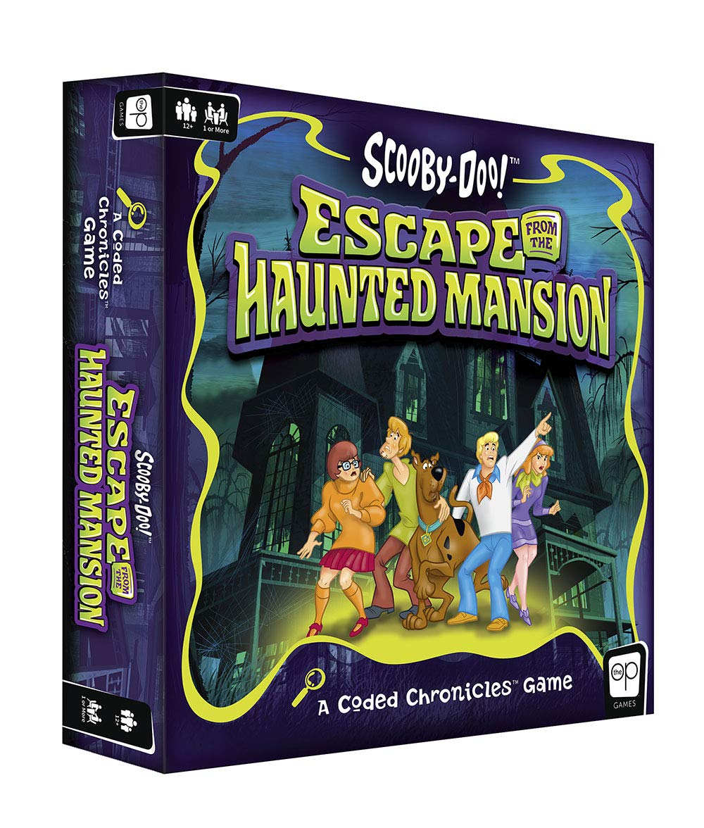 USAOPOLY Scooby-Doo Haunted Mansion cover art inviting family adventure.