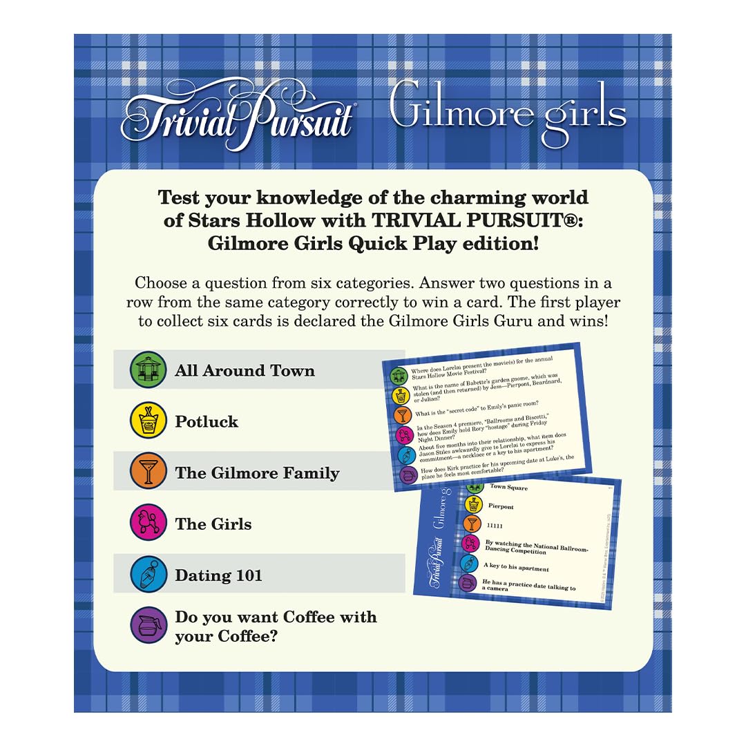 USAOPOLY Trivial Pursuit Gilmore Girls in-hand for quick, social play.