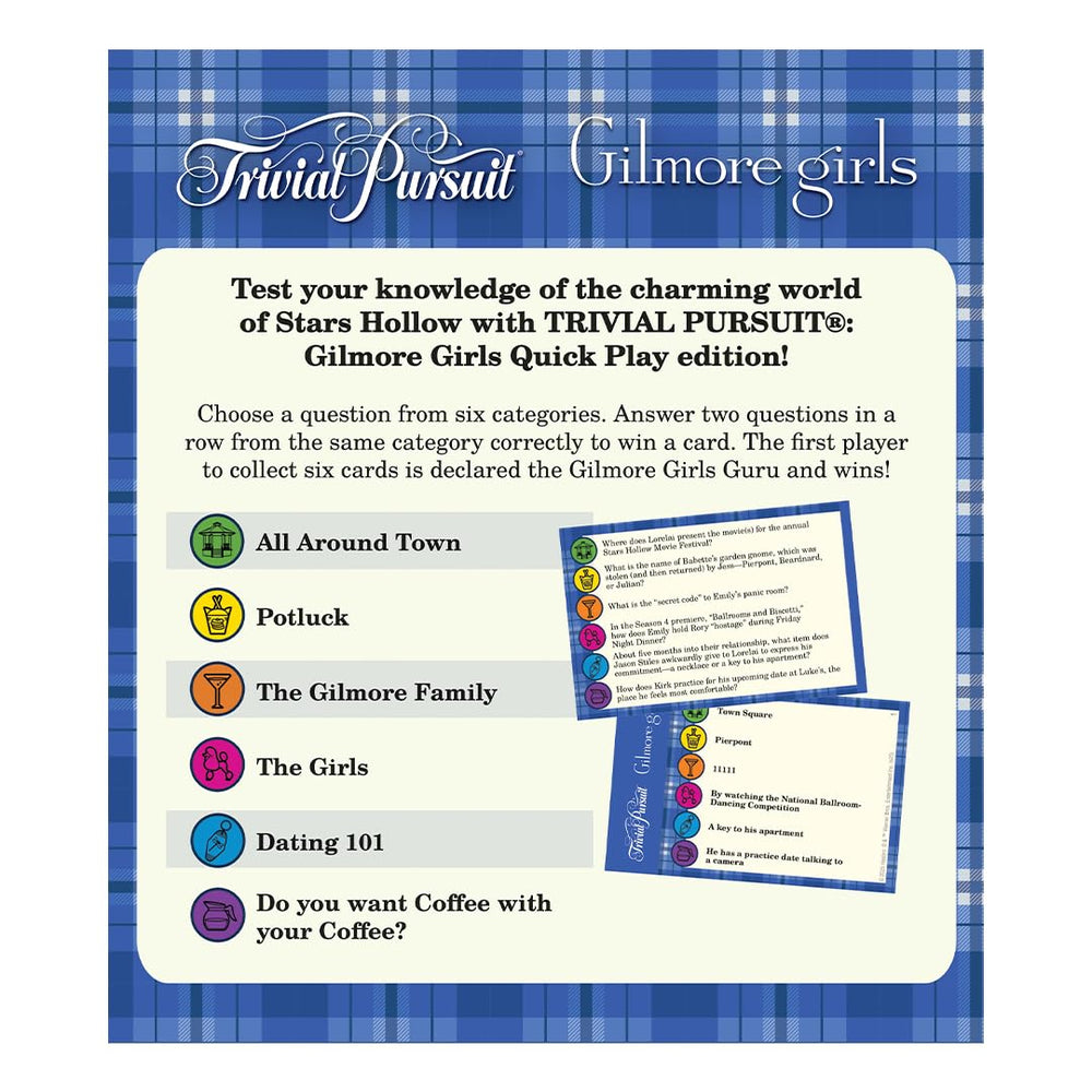 USAOPOLY Trivial Pursuit Gilmore Girls in-hand for quick, social play.