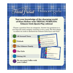 USAOPOLY Trivial Pursuit Gilmore Girls in-hand for quick, social play.