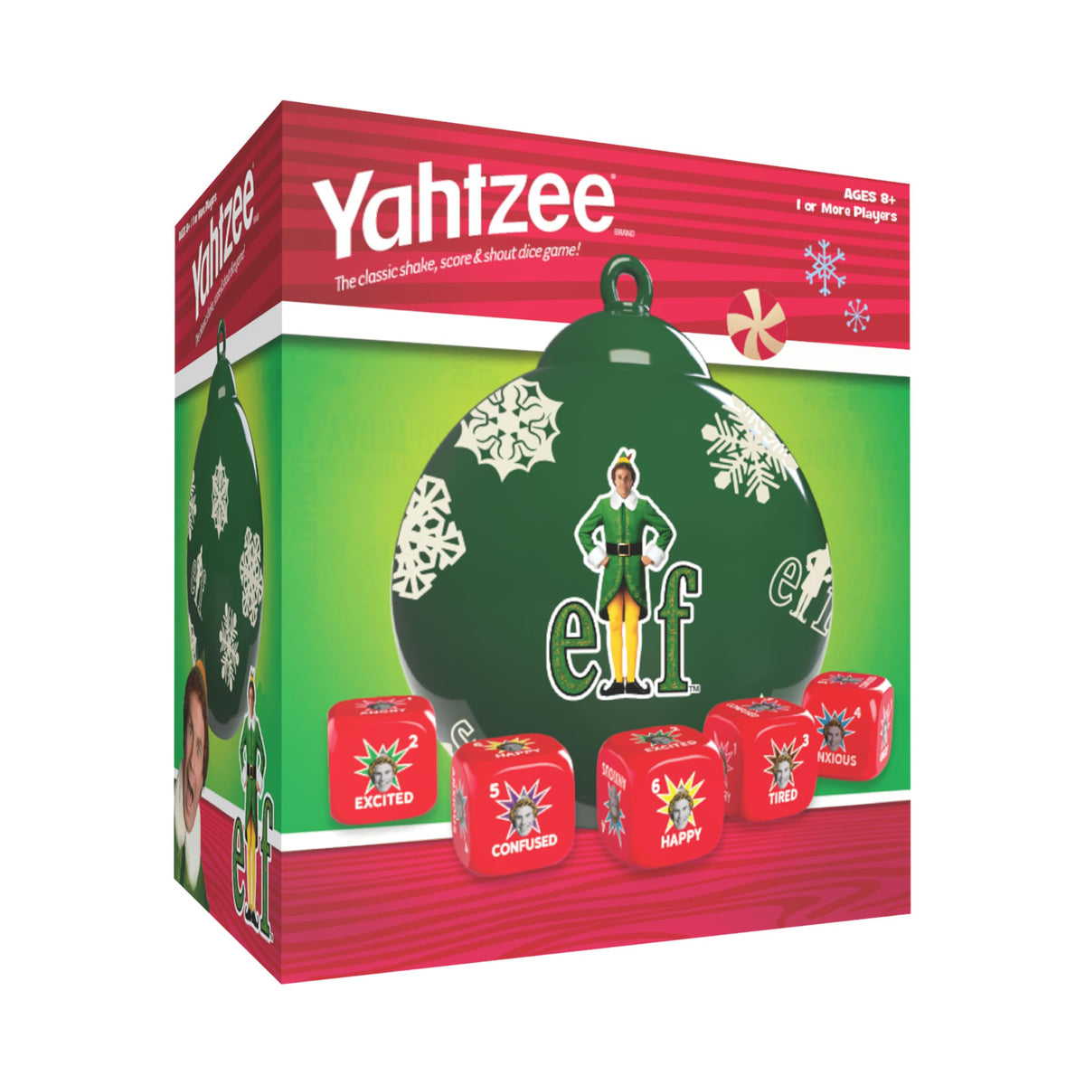 USAOPOLY Yahtzee Elf Edition dice cup ready for cozy family game night.
