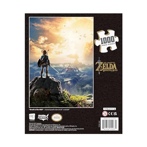 USAOPOLY Zelda Breath of the Wild Hyrule Field scene—vibrant colors ideal for a family puzzle night.