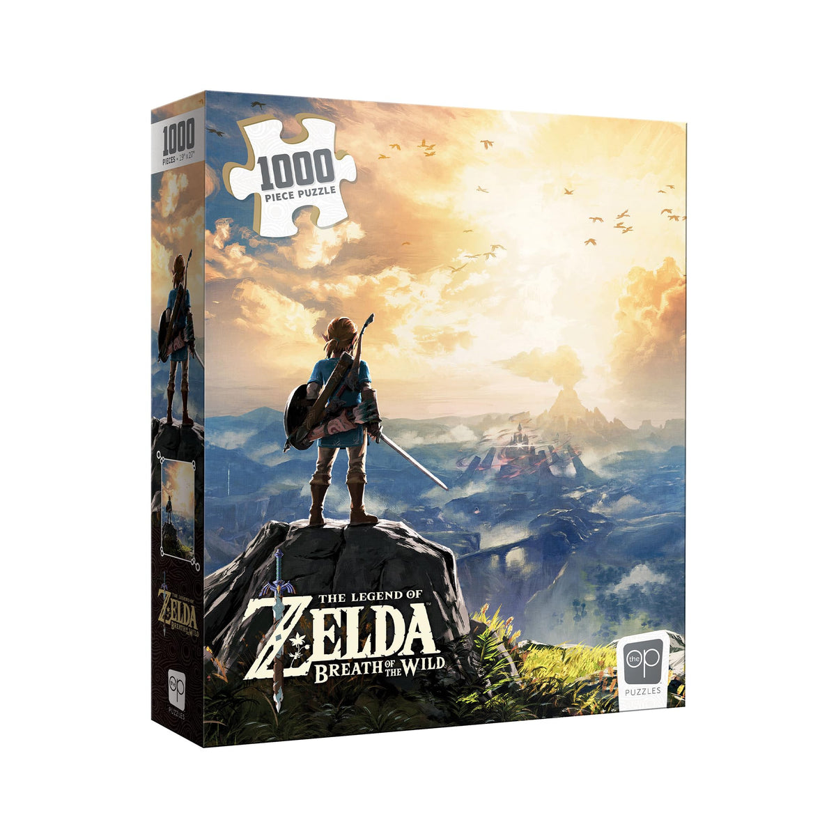 USAOPOLY Zelda Breath of the Wild Link overlooking Hyrule Castle—collectible puzzle art for fans.