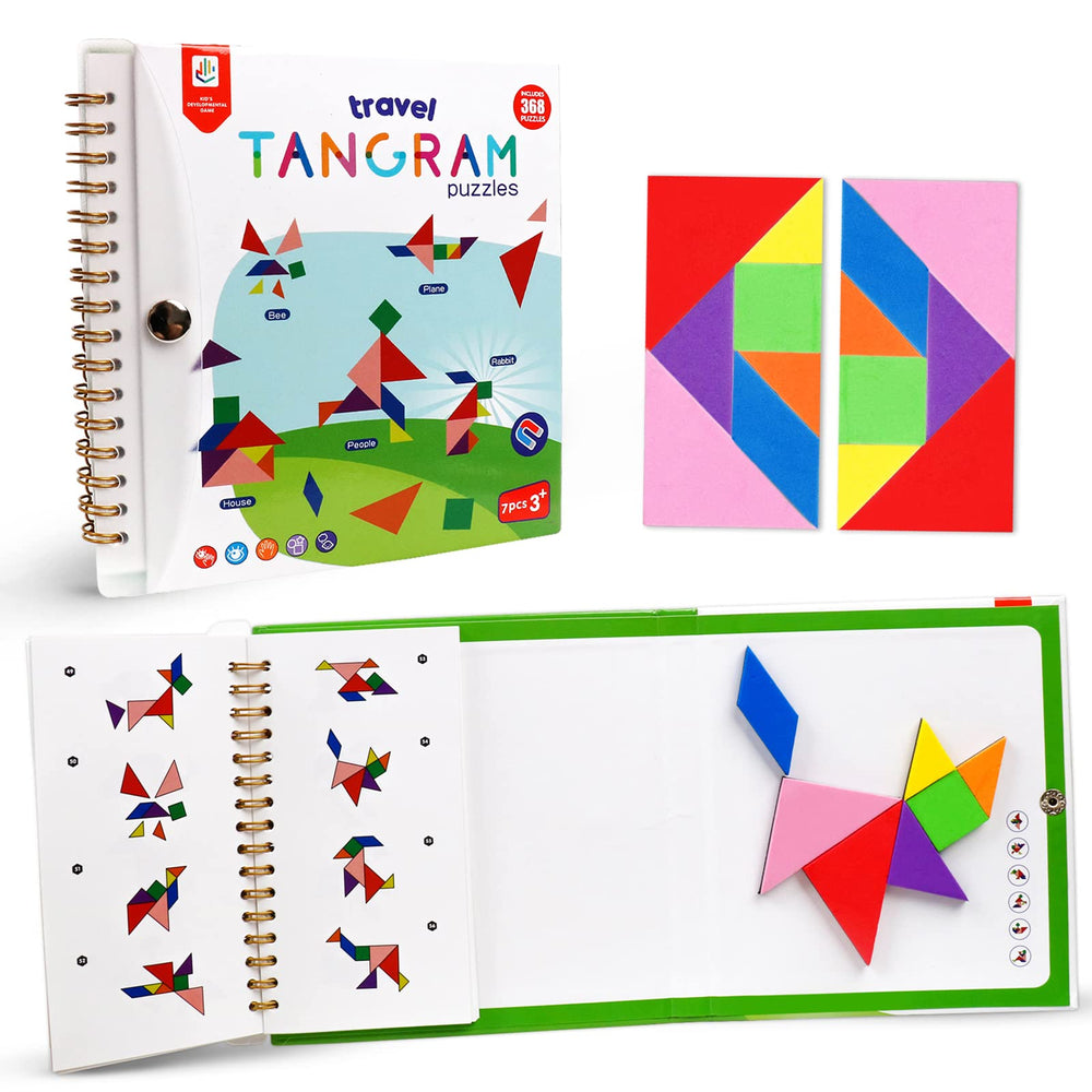 USATDD Travel Tangram puzzle with magnetic pattern blocks for on-the-go learning and fun