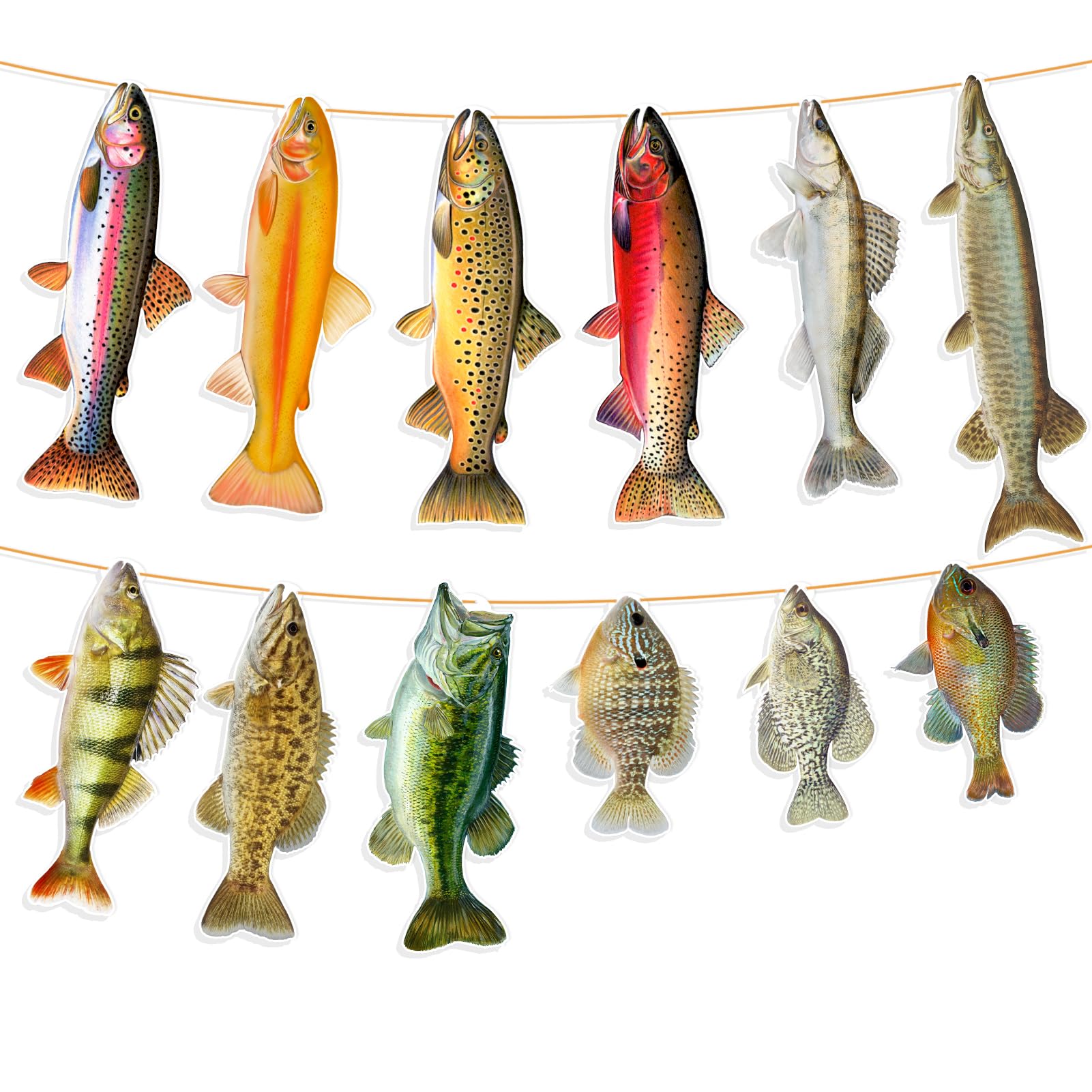 Ushinemi fishing banner with 12 fish designs, ideal for themed birthday parties.