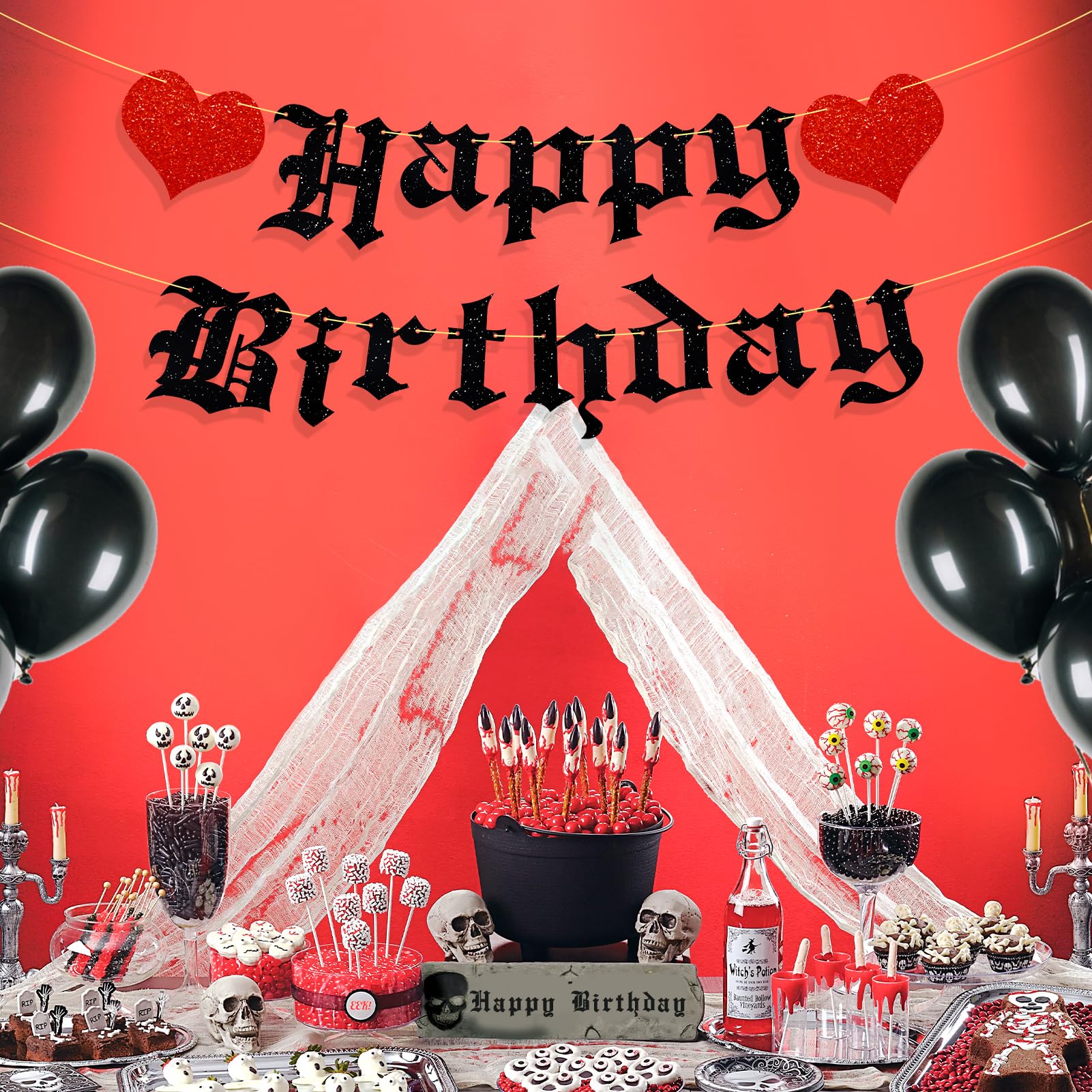Ushinemi goth banner features two red hearts for a gothic accent.