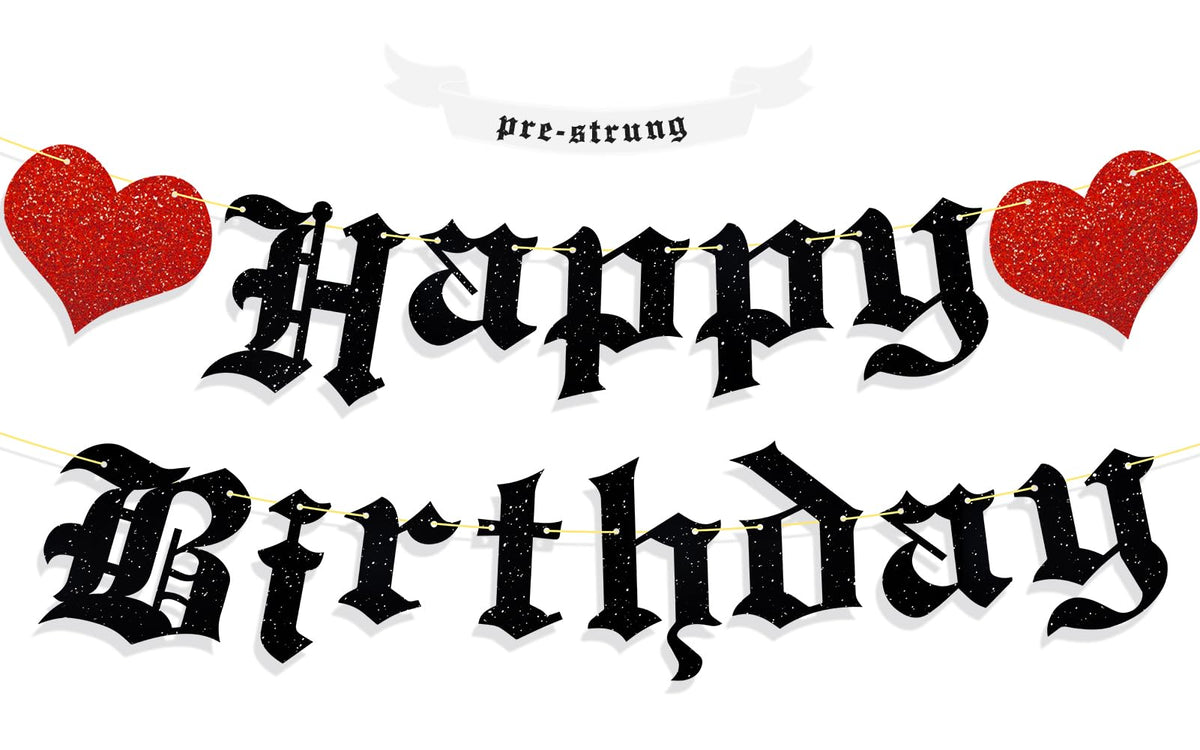 Ushinemi pre-strung goth birthday banner letters glittering for standout party decor.