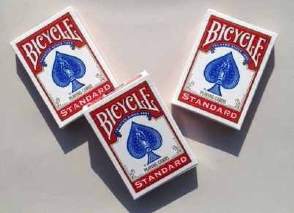 USPC Bicycle Standard Rider Back poker cards, red 3-deck set, ideal for casual games and family nights