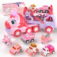 Usrela 7-in-1 pink truck set front view encourages imaginative play.