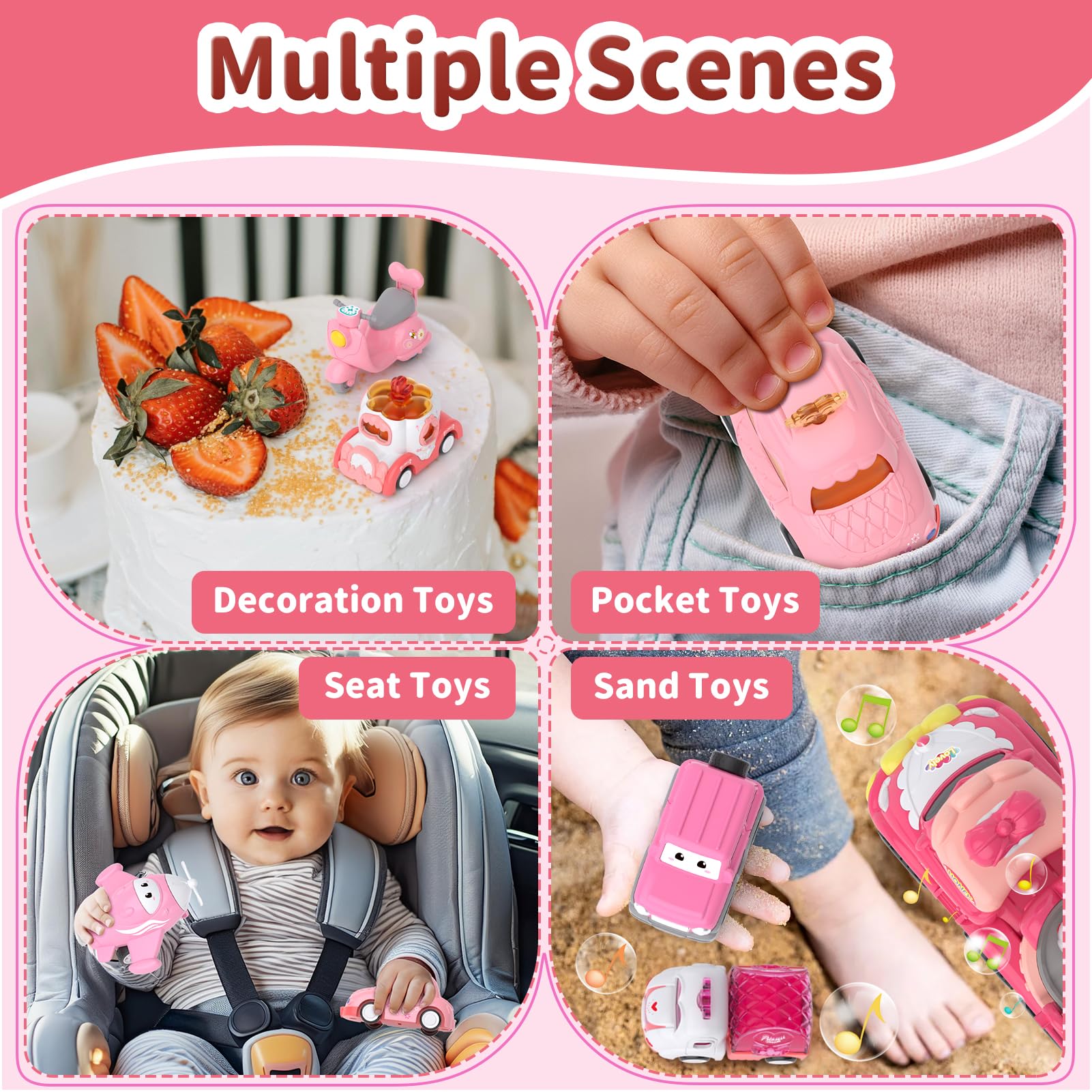 Usrela color mini cars add bright visuals and interactive options.
