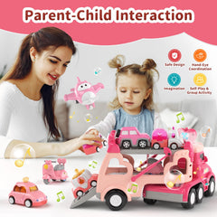 Usrela crown truck toy side view showcases colorful design for toddlers to enjoy.