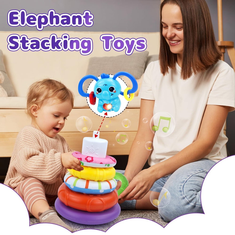 usrela elephant stacking toy supports pattern recognition and early math concepts.