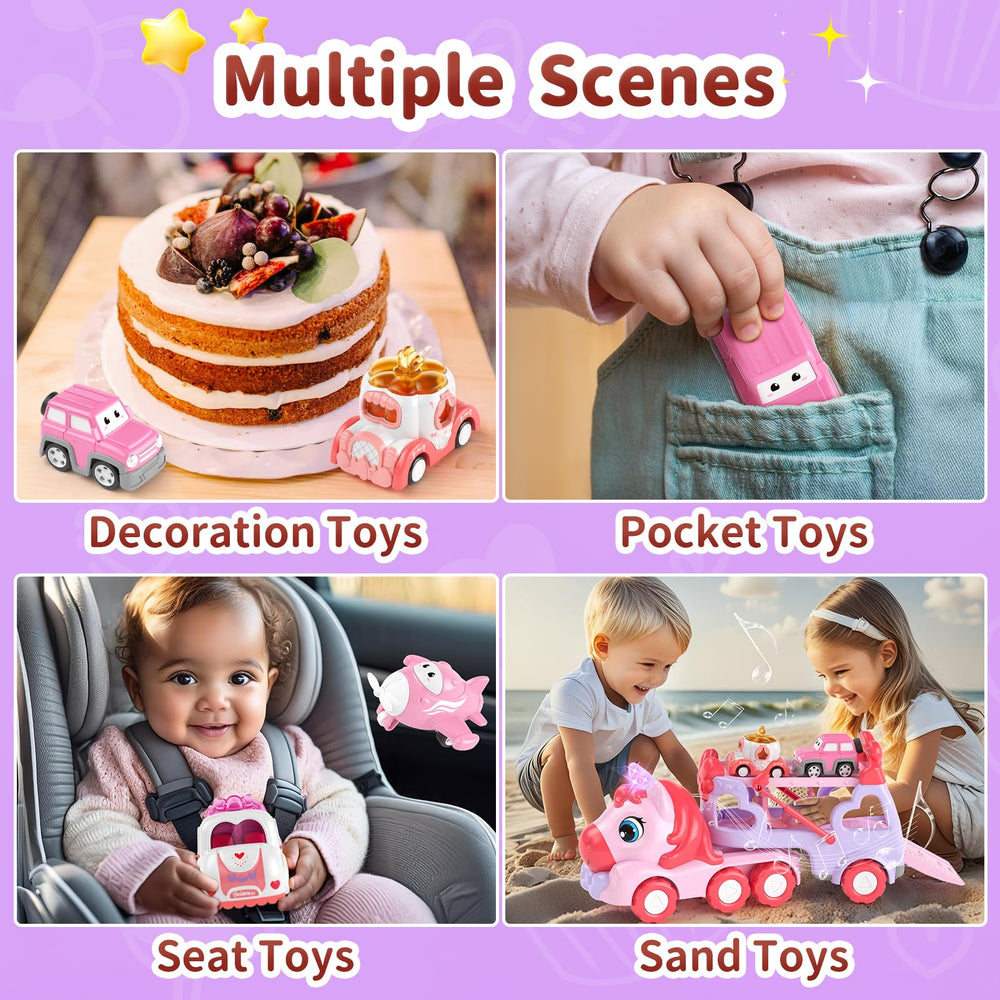 Push-forward drive and pull-back cars promote interactive motion play.