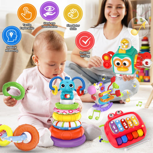 Usrela stacking sorter toy showcases pattern recognition and fine motor practice.