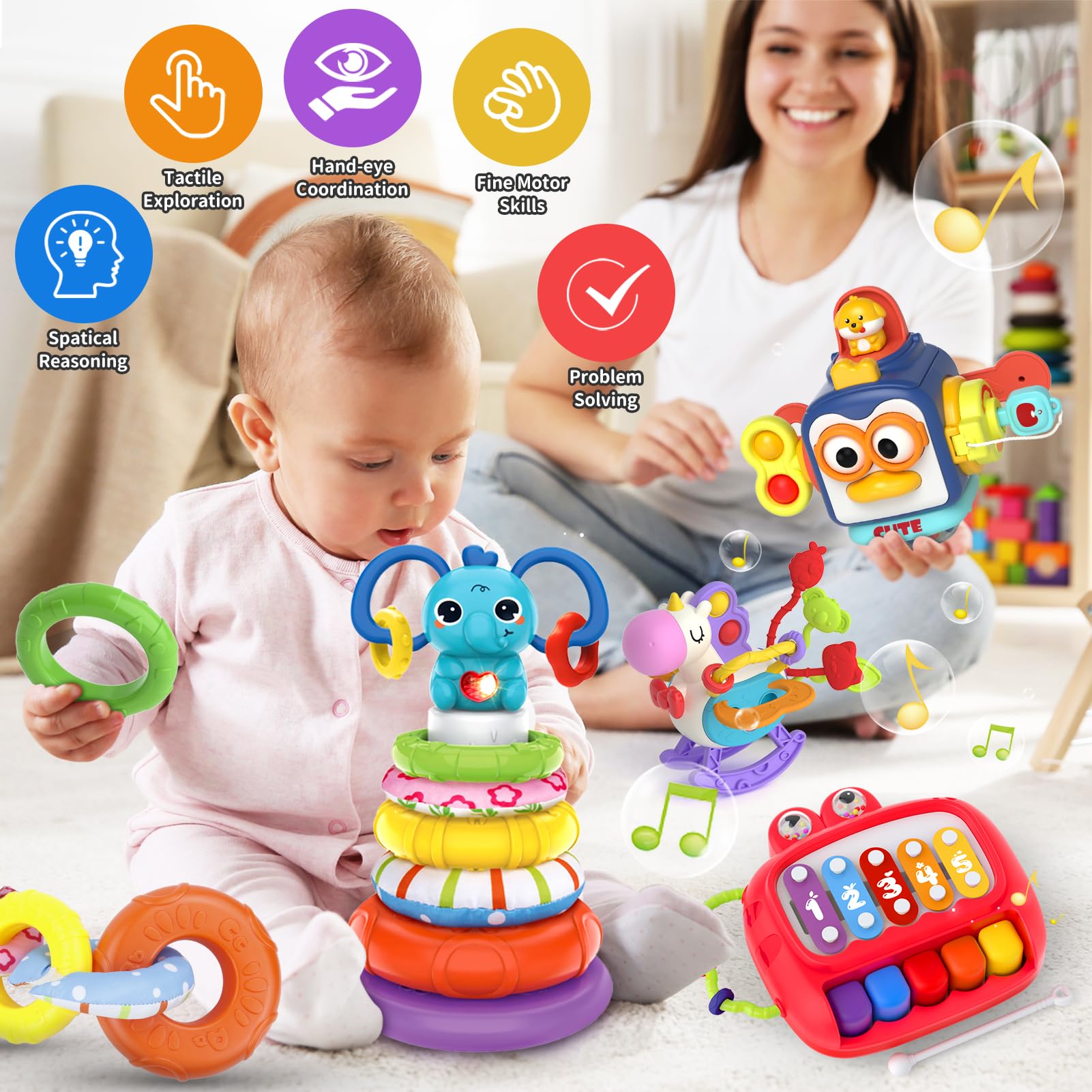 Usrela Stacking Sorter Toys aiding color, shape recognition and fine motor development