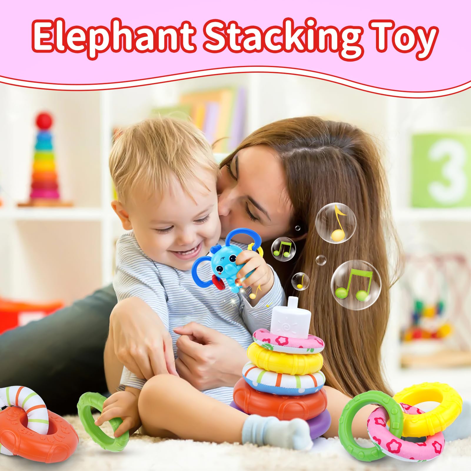 Usrela stretchy silicone rope toy encourages tactile exploration and motor skills.
