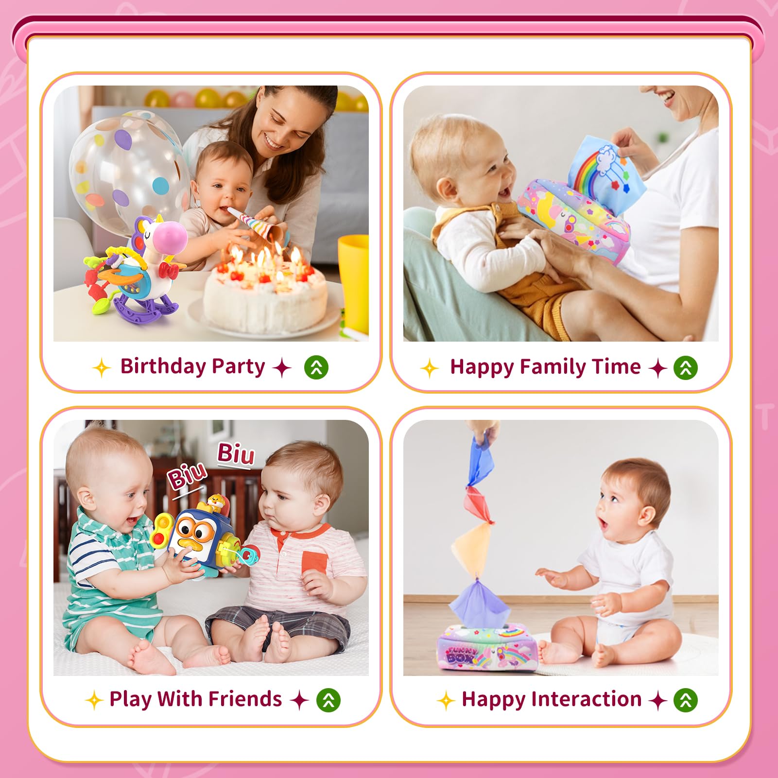 Usrela tissue box sensory toy with bright colors and pull-action play