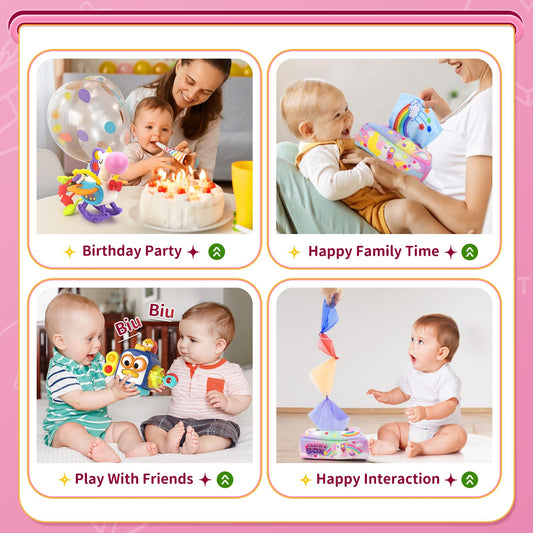 Usrela tissue box sensory toy with bright colors and pull-action play