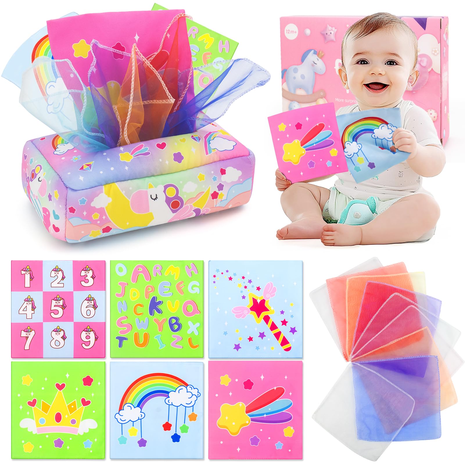 usrela tissue box toy with unfolding papers supports fine motor exploration