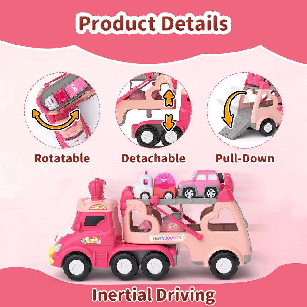 Usrela transport truck carrying mini cars demonstrates versatile 7-in-1 play.