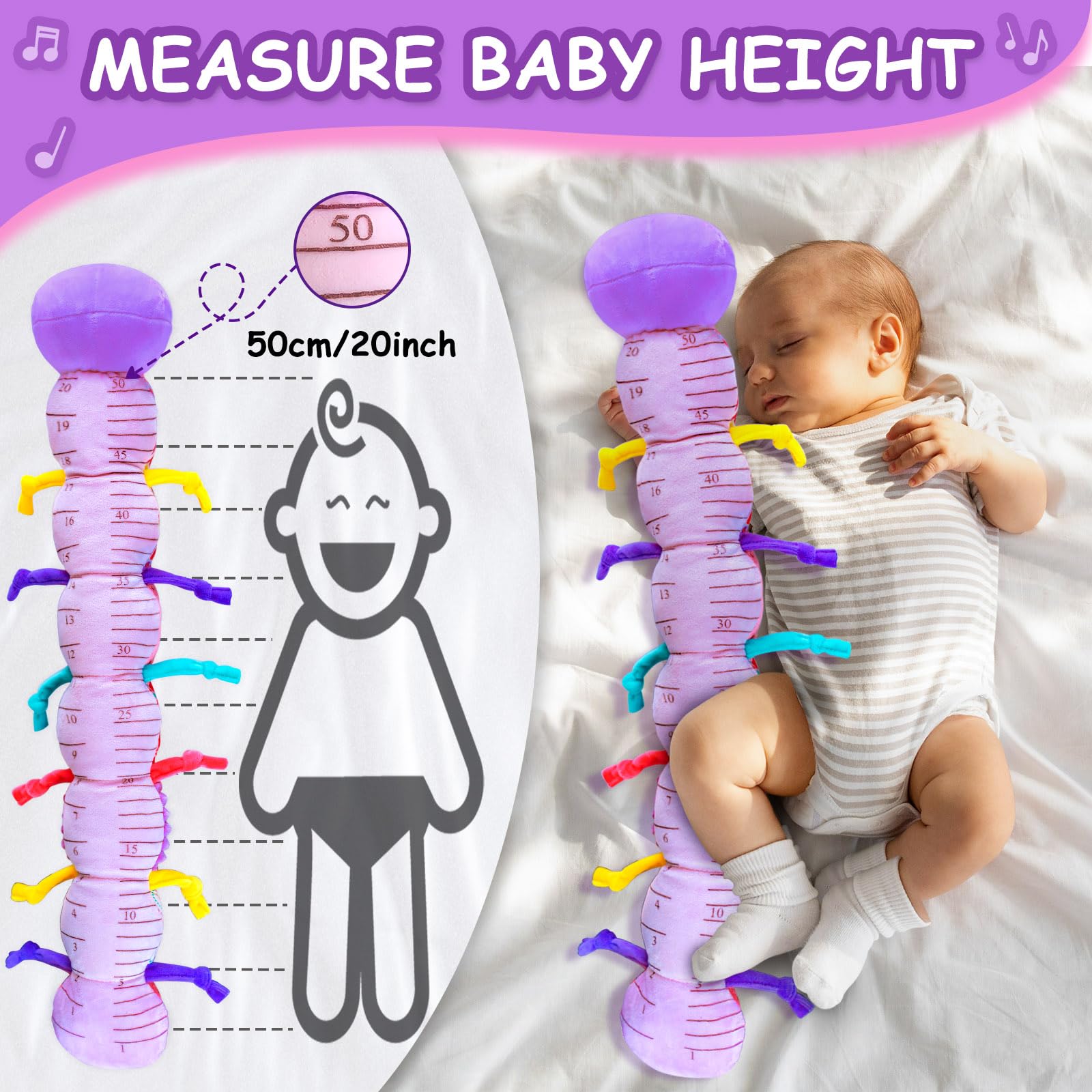Ussybaby Caterpillar-Purple crinkle texture highlights auditory curiosity during tummy time.