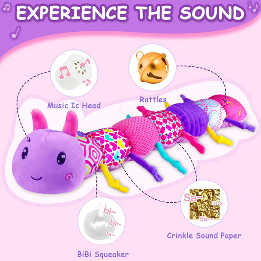Ussybaby Caterpillar-Purple textures close-up encourages tactile development during play.