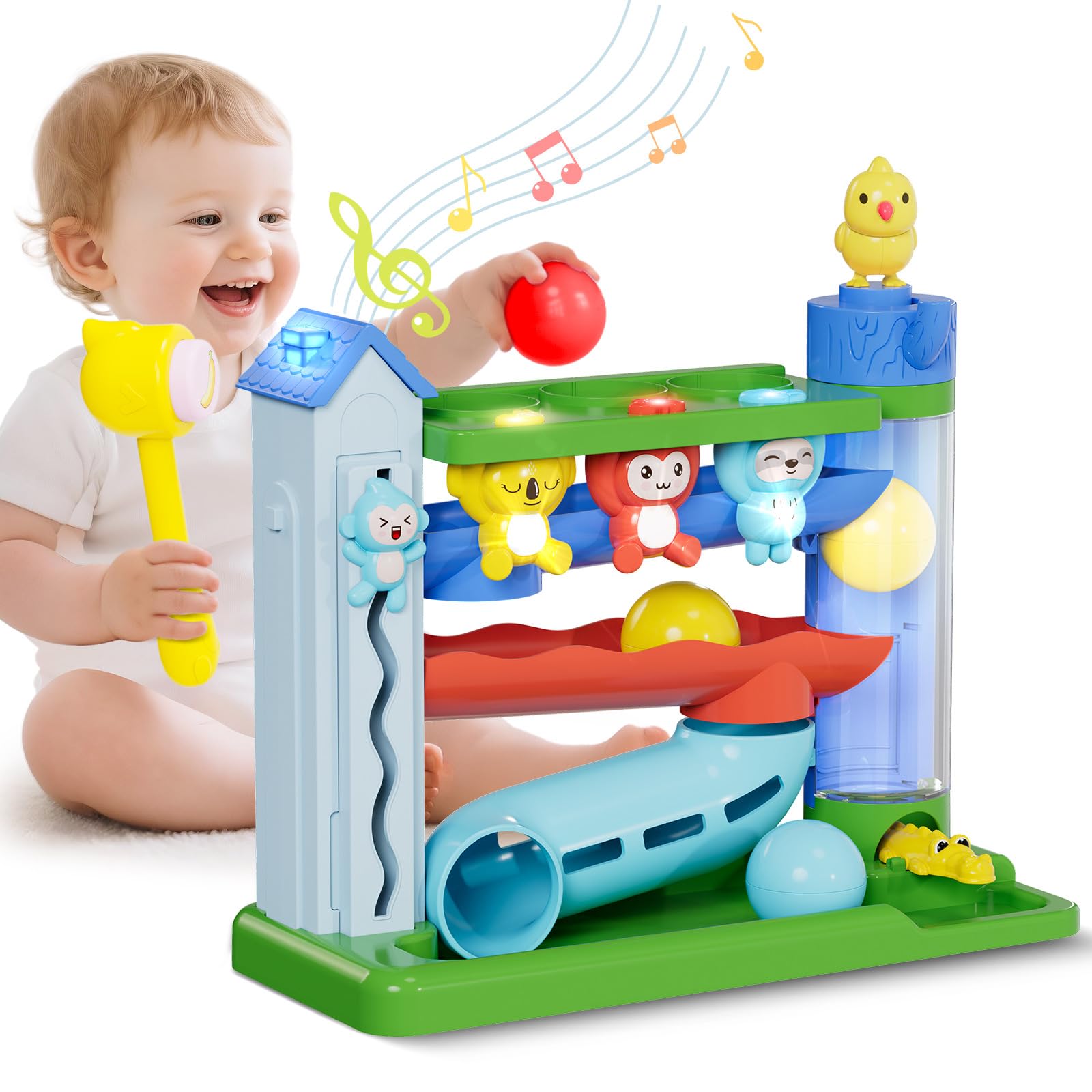 Ussybaby hammer-toddler-musical-toy activates lights and music to boost playtime