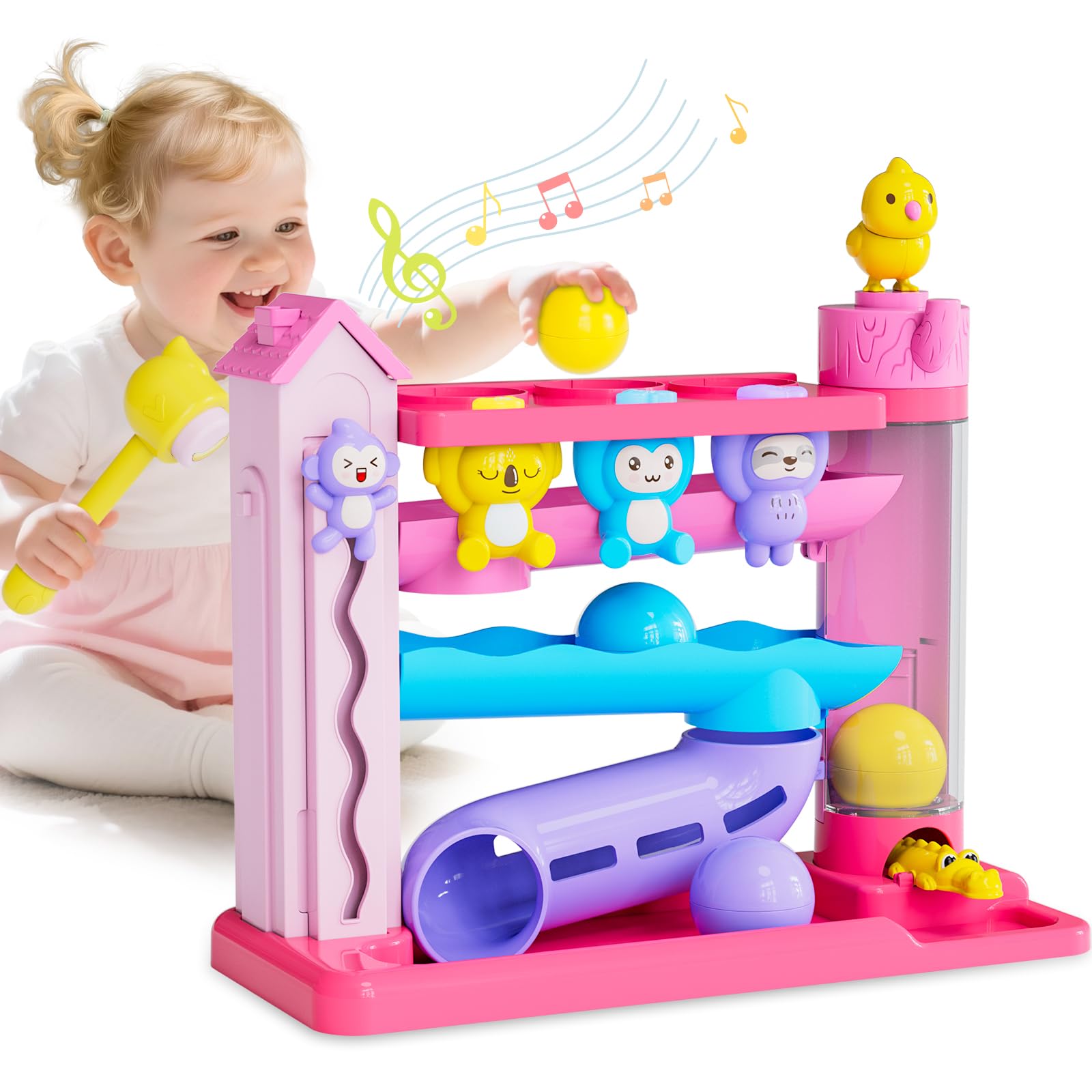 Ussybaby ball drop track in pink with forest theme and lights for visual tracking