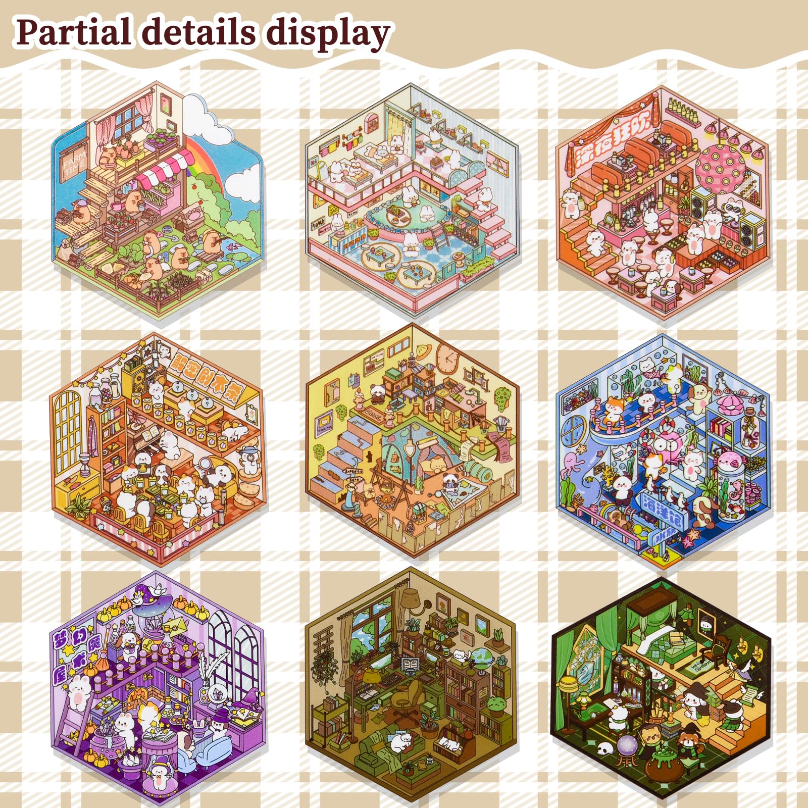 UTOUMON 3D sticker sheets showing easy-peel pieces and tweezers for tidy crafting.