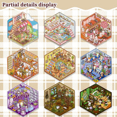 UTOUMON 3D sticker sheets showing easy-peel pieces and tweezers for tidy crafting.