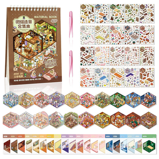 UTOUMON 3D sticker scene book cover with colorful rooms for mindful crafting.