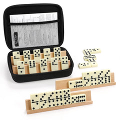 UVCANY jumbo dominoes set in case with four racks, easy travel organization for game nights.