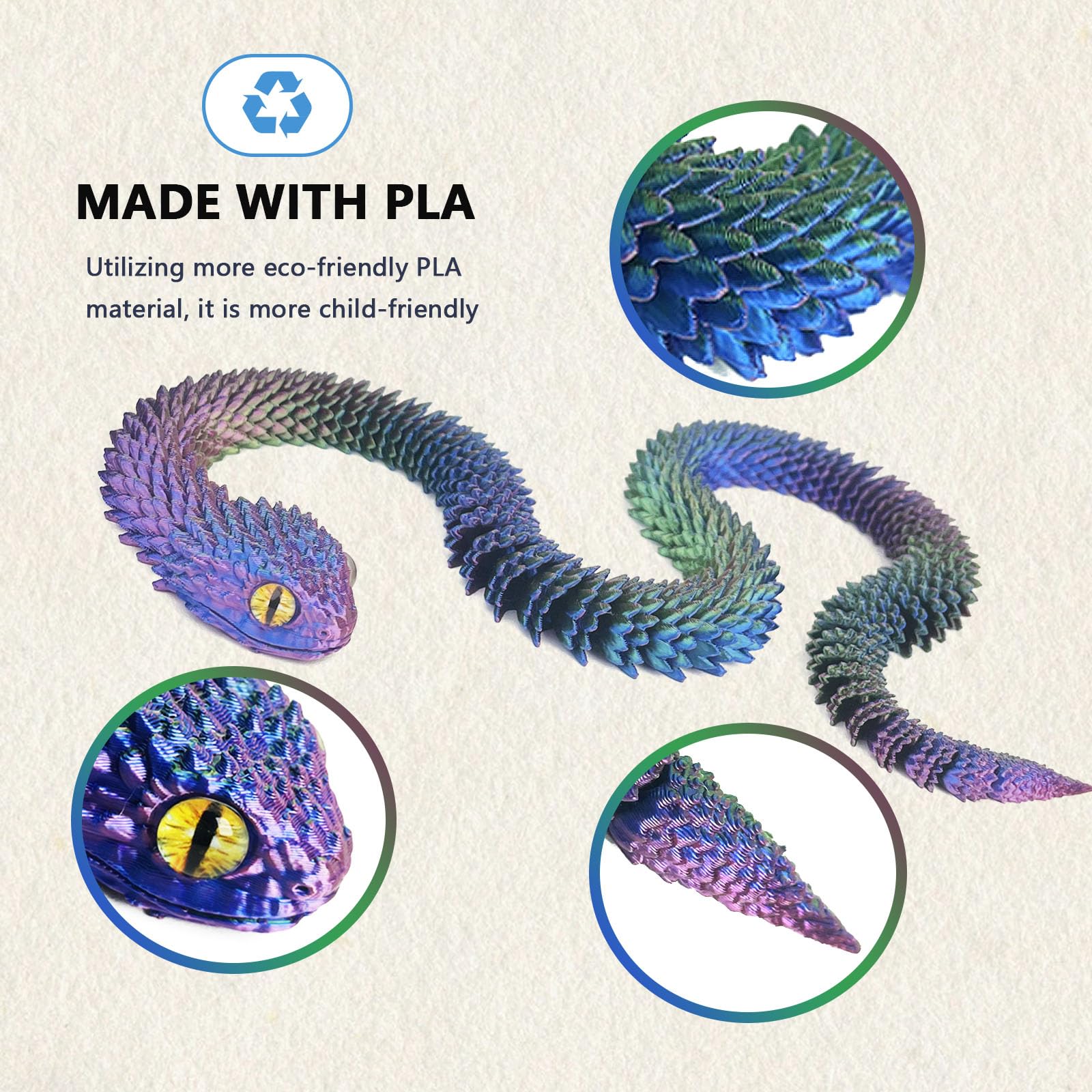 UXBSTM snake fidget toy aids focus and relaxation during work or study.