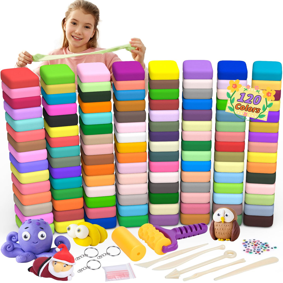 UZLU 169 Pcs Air Dry Clay Kit with 120 colors for classroom and home projects.