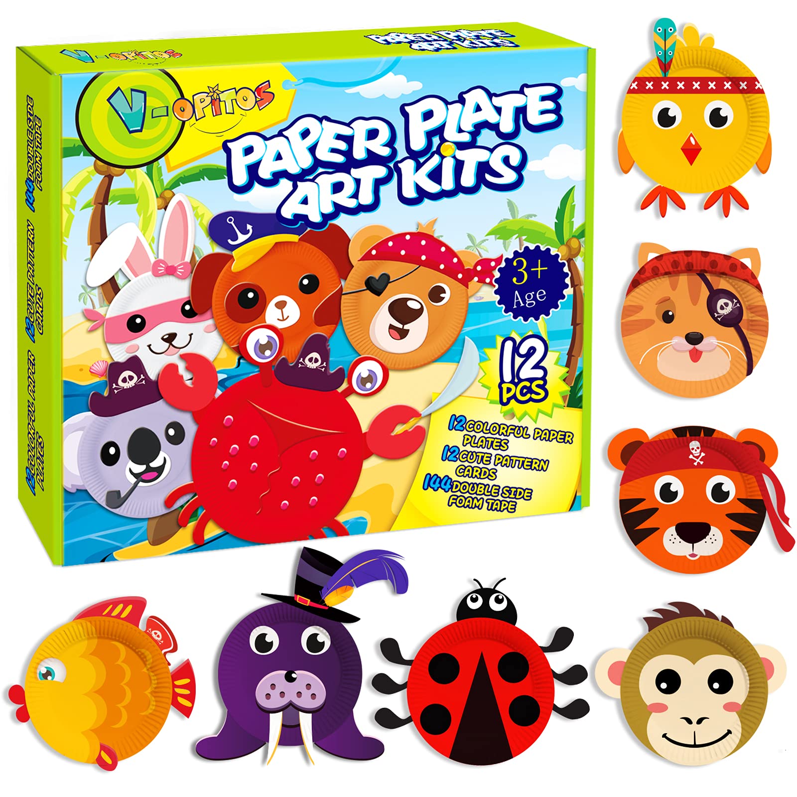 V-Opitos paper plate crab craft promotes imaginative play and fine motor practice.