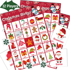 V-Opitos Christmas bingo cards for 32 players with festive patterns for family play