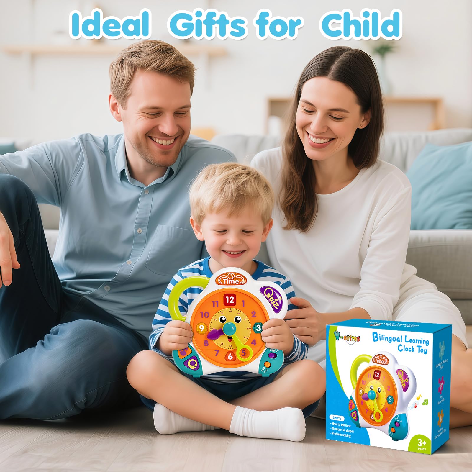 V-Opitos clock learning toy kid-friendly design supports safe, engaging playtime.