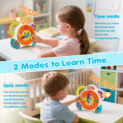 V-Opitos clock learning toy time mode display supporting accurate time-telling practice.
