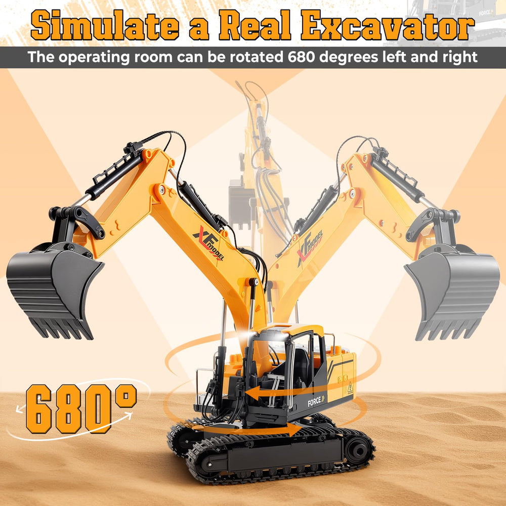 V-Opitos excavator with lights and sounds enhances realistic play.