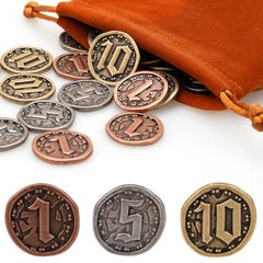 v2croft 30-pcs metal coins in gold, silver, and copper for immersive gameplay.